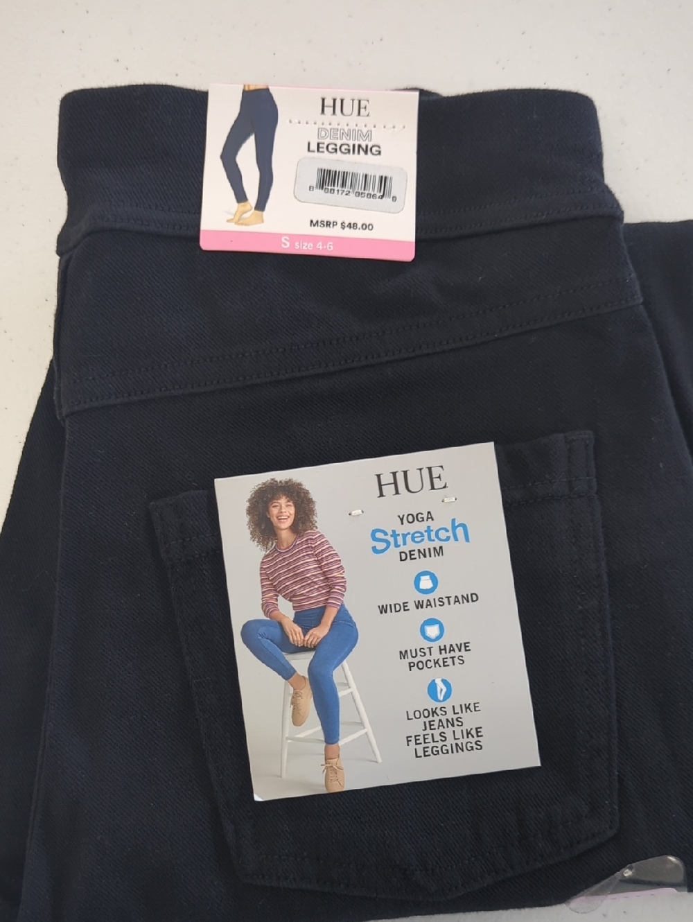 HUE Yoga Stretch Denim Leggings - Black
